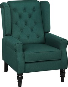 HOMCOM Elegancki fotel uszak, grubo wyściełany, zdejmowany pokrowiec, 74 x 86 x 102 cm, ciemnozielony | Aosom PL