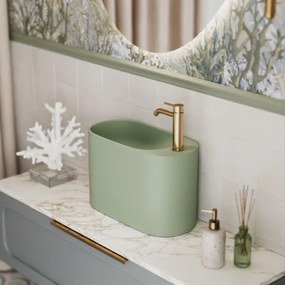 Umywalka z kamienia syntetycznego nablatowa / wisząca owalna zielona 45 x 22 cm OVELA Green : Typ montażu - nablatowa