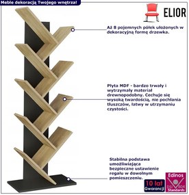 Nowoczesny regał w kształcie drzewka czarny + dąb sonoma - Figo 3X