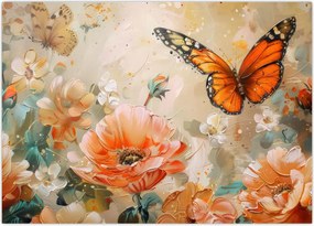 Obraz - Motyl i kwiaty, obraz olejny (70x50 cm)