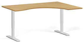 Ergonomiczne biurko z regulacją wysokości, 160x120 cm, 2 silniki, L/P, biała podstawa, buk