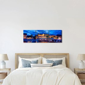 Obraz nocnego miasta Hoi An w Wietnamie (z zegarem) (90x30 cm)