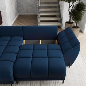 Masseno Narożnik VESTANO  z funkcją spania i pojemnikiem na pościel Narozniki L, Rozkładana sofa - Niebieski, MATT VELVET 79