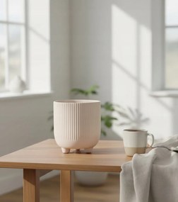 Doniczka Osłonka Beż 15 cm z Ceramiki na Trzech Nóżkach Designerska Donica