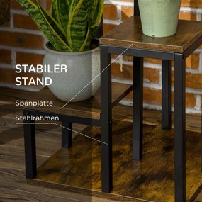 Outsunny Rustykalny stojak na kwiaty z 4 poziomami, 40 cm x 40 cm x 81 cm, Brązowy