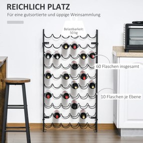 Homcom Stojak na wino metalowy Czarny 63x205x118cm elegancki regał na kolekcję win | Aosom PL