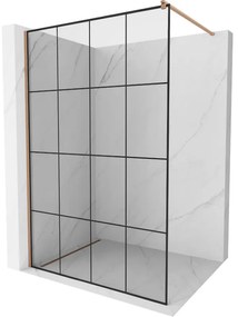 Mexen Kioto ścianka prysznicowa Walk-in 140 x 200 cm, czarny wzór 8 mm, miedź szczotkowana - 800-140-101-65-77