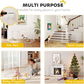 PawHut Ogrodzenie dla zwierząt, 6-panelowa bariera z drzwiami, składana, dla małych i średnich psów, tworzywo sztuczne, stal węglowa, Biały