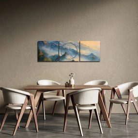 Obraz - Malowany górski krajobraz (z zegarem) (90x30 cm)