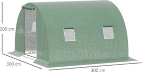 Outsunny Szklarnia Foliowa Duży Tunel Foliowy z 4 Oknami Ochrona przed Mrozem Stalowa Rama 3x3m Ciemnozielony | Aosom PL