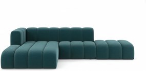 Narożnik w kształcie L z pufą Grand Mini, tkanina Salvador, Lazurowy, Lewy