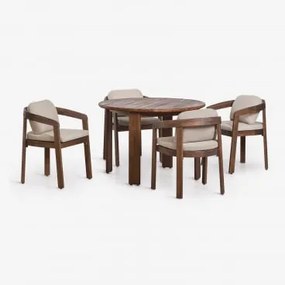 Zestaw Okrągłego Stołu Ø110 Cm I 4 Krzeseł Ogrodowych Z Drewna Akacjowego Uleno Ciemny Akacjowy Brąz - Sklum