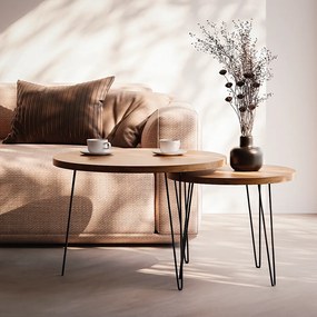 Stolik kawowy okrągły LAPP zestaw Ø50 + Ø68 cm Dąb Craft