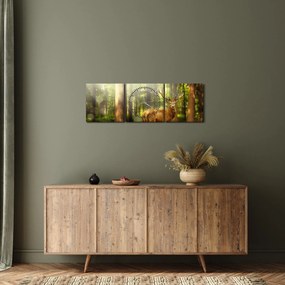 Obraz jelenia w lesie (z zegarem) (90x30 cm)