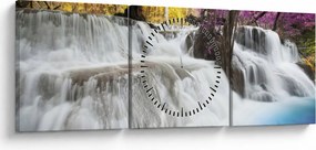 Obraz wodospadu Erawan w lesie (z zegarem) (90x30 cm)