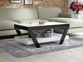 Akrylowa ława pokojowa z półką Vegan 100x60 z białym blatem i czarnymi nogami