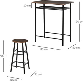 HOMCOM Zestaw Barowy, 3-częściowy, Stół i 2 Stołki, Półka, Design Industrialny, Czarny/Dąb