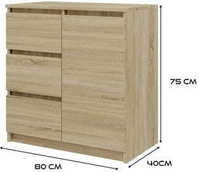 Minimalistyczna komoda z szufladami i szafką dąb sonoma - Fida