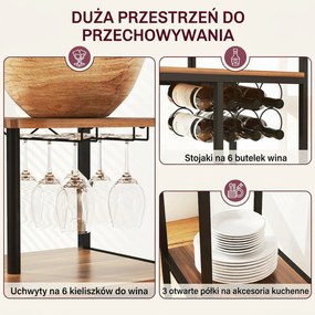 HOMCOM 3-częściowy zestaw stołów barowych, 1 stół, 2 hokery, z regałem na wino, uchwytem na szklanki, otwartymi półkami, podnóżkami, brązowy