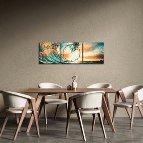 Obraz - Fala (z zegarem) (90x30 cm)