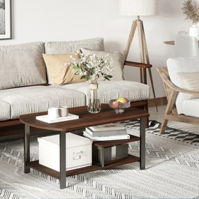 HOMCOM Stolik Kawowy Industrialny Brązowy z Półkami 100x60x46 cm Stylowy i Funkcjonalny | Aosom PL