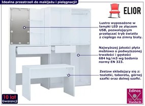 Biała nowoczesna toaletka z LED i taboretem Marajo 4X