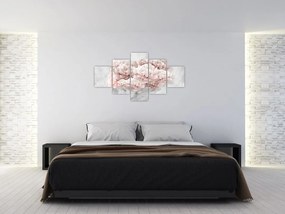 Obraz - Różowe kwiaty na ścianie (125x70 cm)