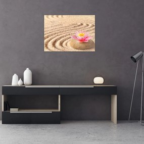 Obraz kamienia z kwiatem na piasku (70x50 cm)