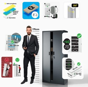 Szafa JAN Compact 1750 x 800 x 400 mm, antracytowa