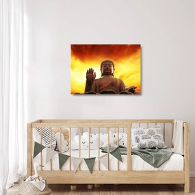 Obraz na szkle - Budda z czerwonym i żółtym tłem (70x50 cm)