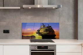 Szkło do Kuchni na Ścianę Statek na tle Nieba i Morza