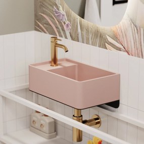 Umywalka z kamienia syntetycznego nablatowa / wisząca prostokątna różowa 43 cm x 25 cm EVELIA Pink : Otwór na baterię - Tak, Typ montażu - podwieszana