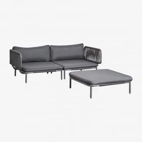 Sofa Modułowy Ogrodowy 2-częściowy Z 2 Narożnymi Fotelami I Pufem Roubly Grafitowa Szarość - Sklum