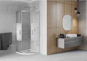 Mexen Rio kabina prysznicowa półokrągła 90 x 90 cm, białe pasy, chrom + brodzik Flat, biały - 863-090-090-01-20-4110