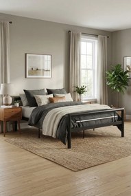 Czarne metalowe łóżko w stylu loftowym 140x200 cm D7-B52