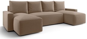 Beżowy sztruksowy narożnik rozkładany z pojemnikiem W6-N88