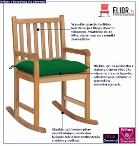 Drewniany bujany fotel z zieloną poduszką S0-T27