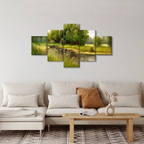 Obraz - Rzeka przy lesie, obraz olejny (125x70 cm)