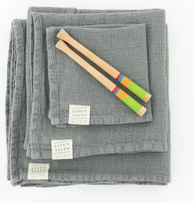 Dziecięcy niebieski ręcznik z kapturem Linen Tales Waffle, 70x70 cm