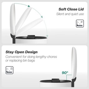 HOMCOM Kosz na śmieci 20L, z pedałem, wyjmowanym pojemnikiem, odporny na odciski, ciche zamykanie, Kremowy