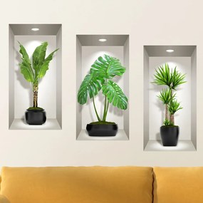 Komplet 3 naklejek ściennych 3D Ambiance Green Plants