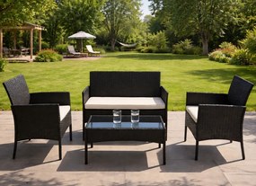 Zestaw mebli ogrodowych Livora 118 - 2 krzesła, sofa i stolik kawowy, kolor czarny