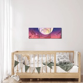 Obraz - Kobieta i pies w pełni księżyca (z zegarem) (90x30 cm)