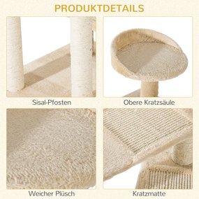 Drapak do ostrzenia pazurów, drapak dla kota z sizalowymi słupkami, drzewko wspinaczkowe dla kota, beżowy | Aosom.pl