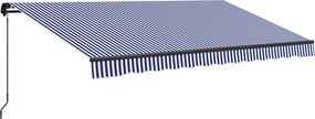 Outsunny Markiza przeciwsłoneczna Markiza tarasowa, w tym korba ręczna, odporna na warunki atmosferyczne, 365 cm x 300 cm, Niebiesko + Biały