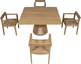 Zestaw mebli ogrodowych jadalnianych z drewna tekowego: 1 stół o dł. 135 cm + 4 fotele - Naturalny jasny - TRIANI marki MYLIA