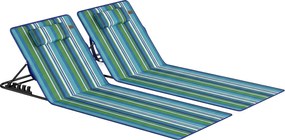 Outsunny Zestaw 2 leżaków plażowych ze składanym oparciem, poduszką i kieszenią | Aosom PL