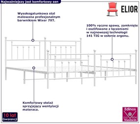 Małżeńskie białe łóżko metalowe 160x200 cm Aldo