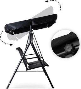 Huśtawka ogrodowa Toreno z daszkiem regulowanym, siatka tekstylna czarna