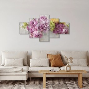 Obraz - Kwiaty na ścianie w pastelowych kolorach (125x70 cm)